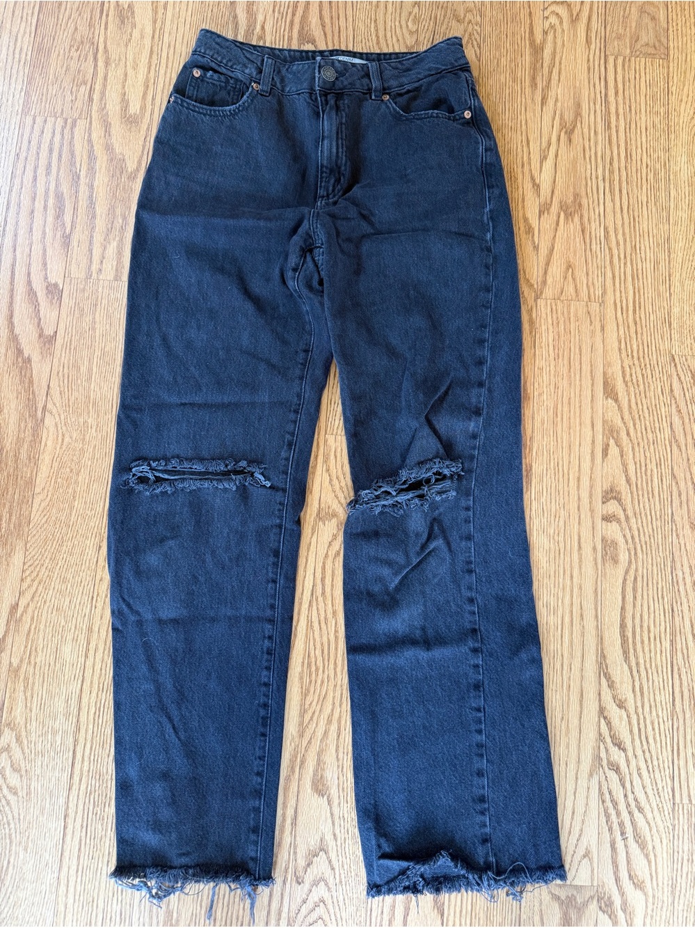 Garage Black Distressed Knee Rip Jeans 90s Straight